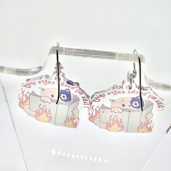Spicy Book Cat Earrings - Booktok Accessories - Spicy Book Earring - Cat Earring - Picture 4 of 8